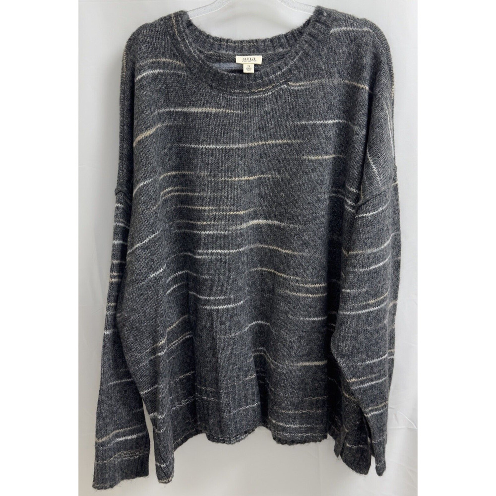 a.n.a. Striped Sweater Women's Plus Size 2X Dark Gray, Beige, White